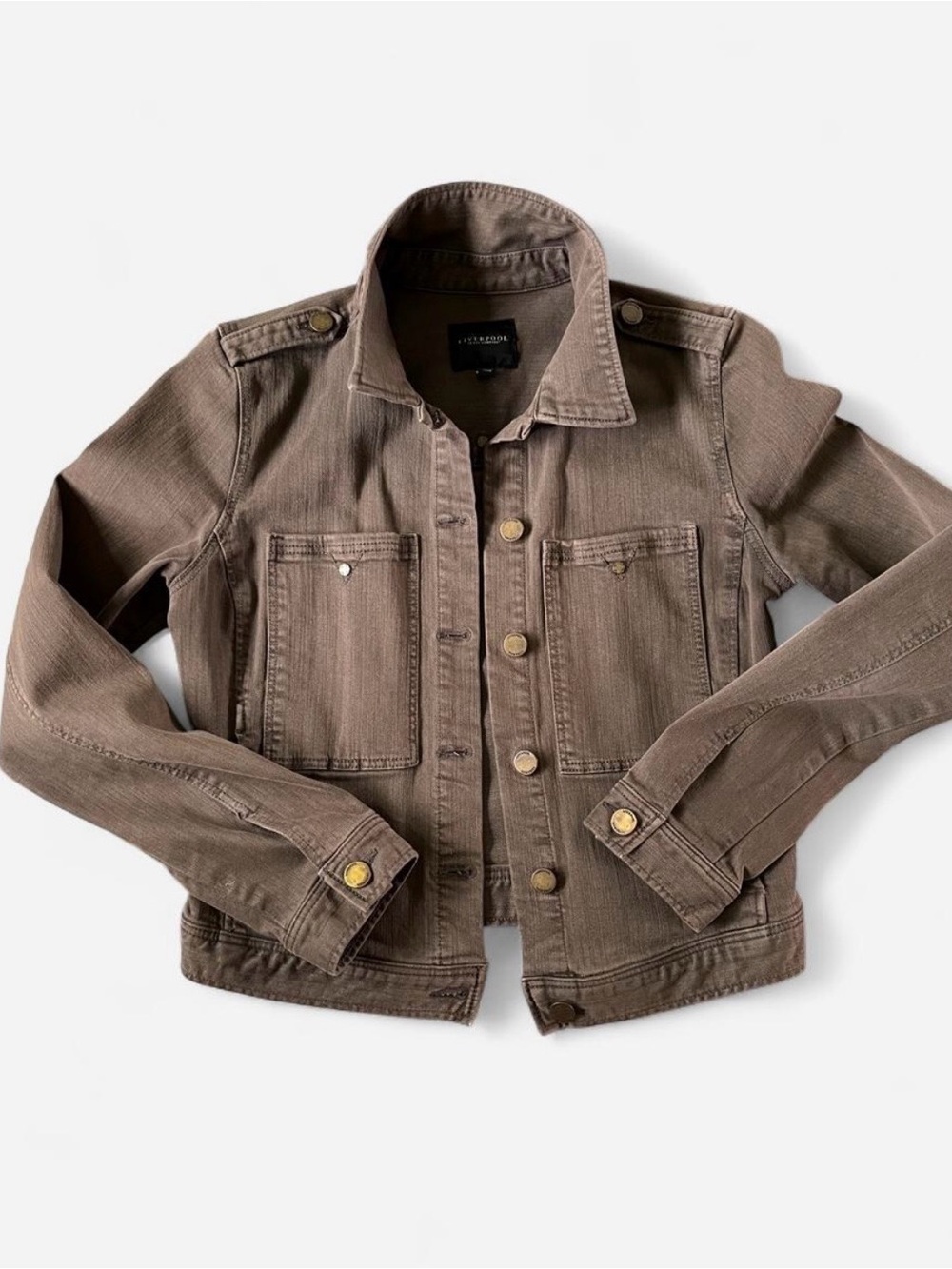 Liverpool Women's Taupe Denim Jacket with Front Pockets